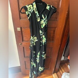 Proenza Schouler Black Maxi Dress with Green Floral Design